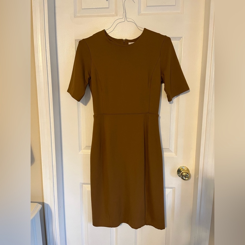Babaton Olive Brown Short Sleeve Sheath Dress